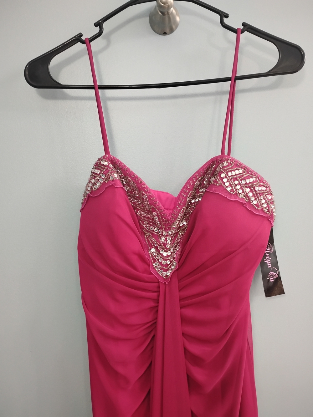 NWT Reign On Dark Pink Beaded Spaghetti-Strap Prom Dress Size 9/10 - Picture 4 of 7